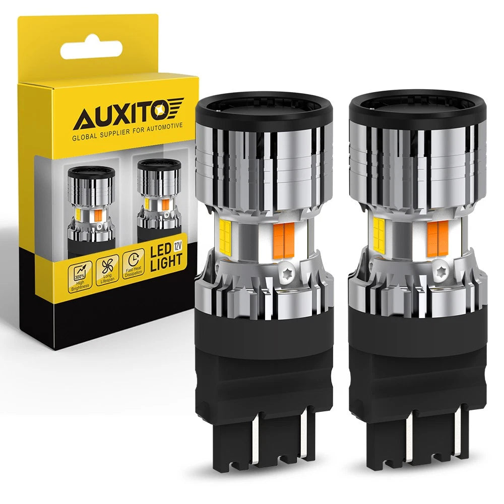 2X Error Free 3157 LED Switchback Turn Signal Bulb for Make Model (YYYY–YYYY)
