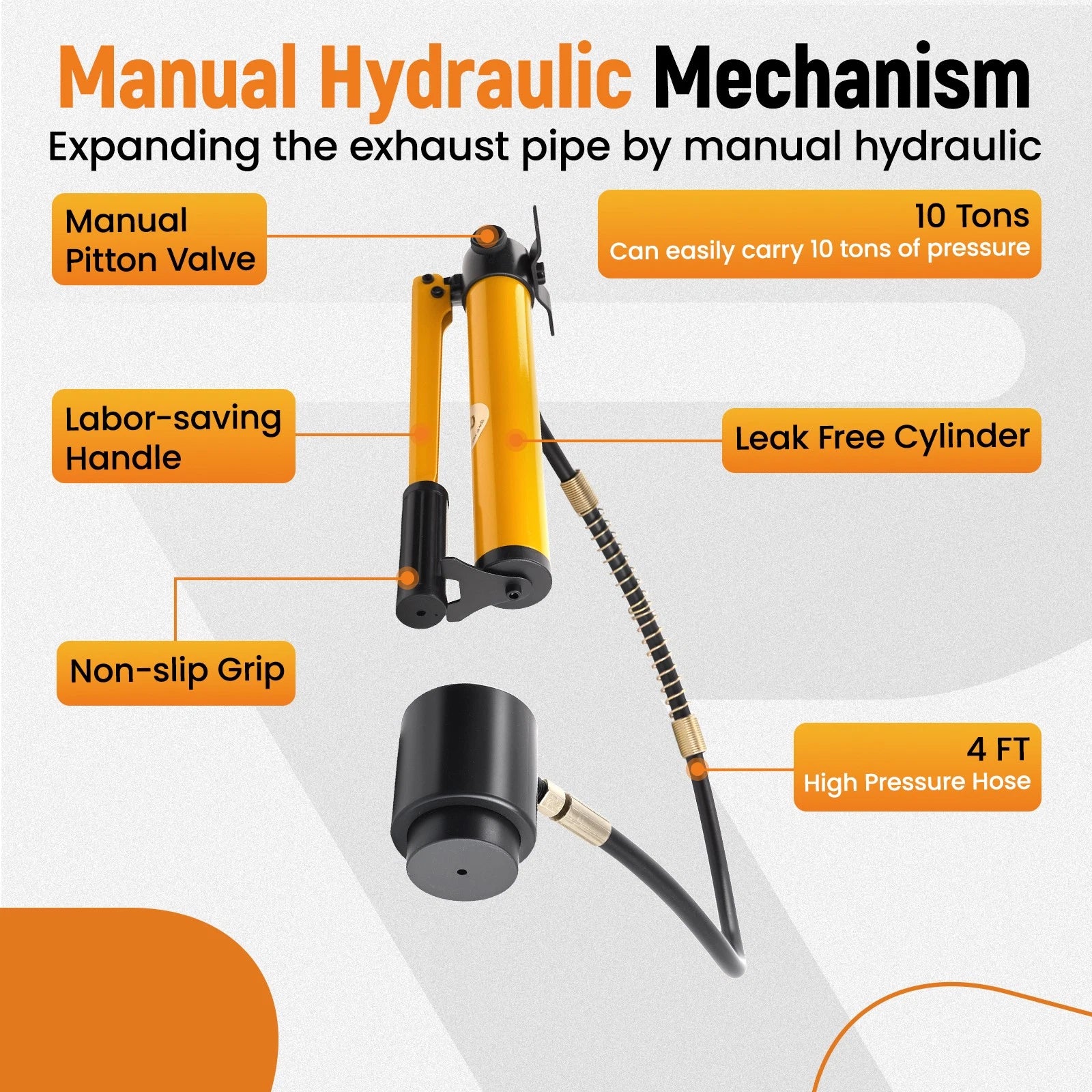 Hydraulic Exhaust Pipe Expander Tool Kit for Manual Tailpipe (1-5/8" to 4-1/4")