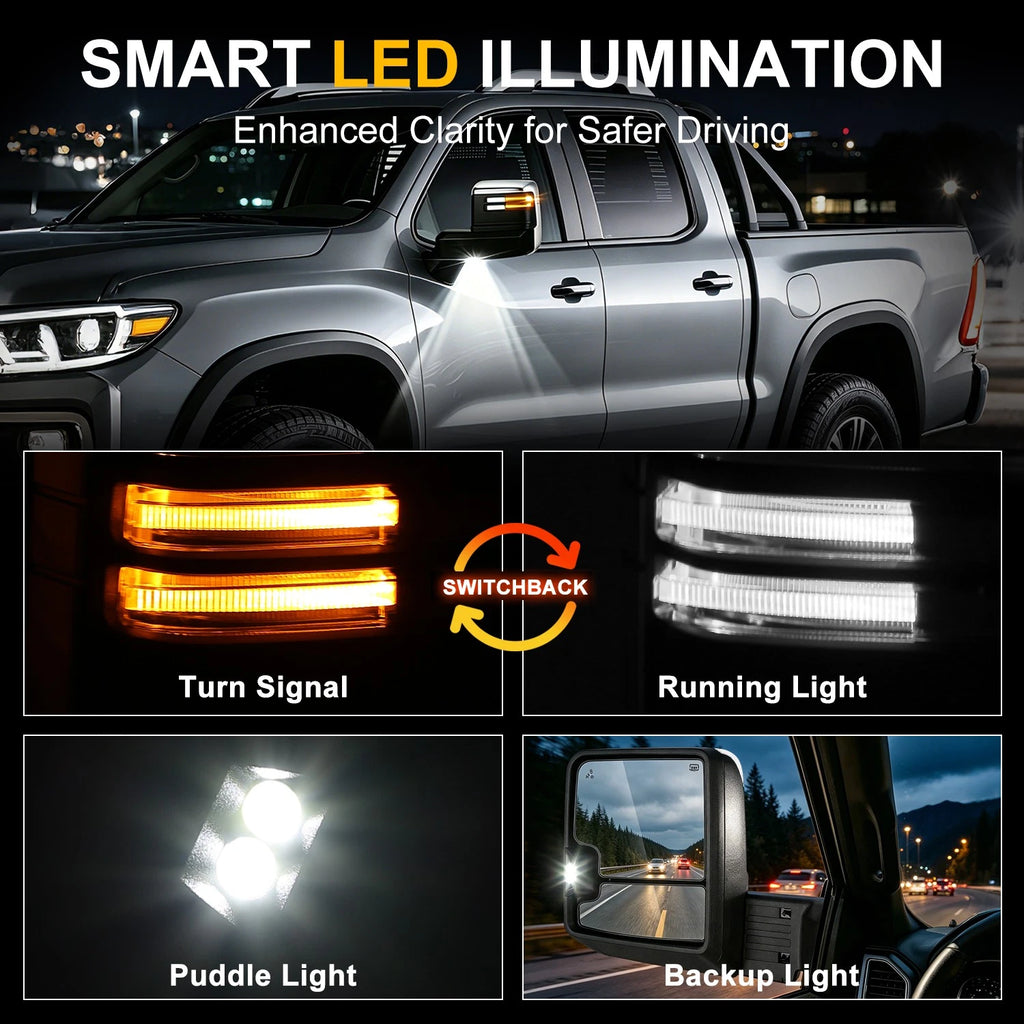 Set of 2 Power Heated LED Puddle Light Tow Mirrors for Chevrolet Silverado 1500 LTD (2019–2025)
