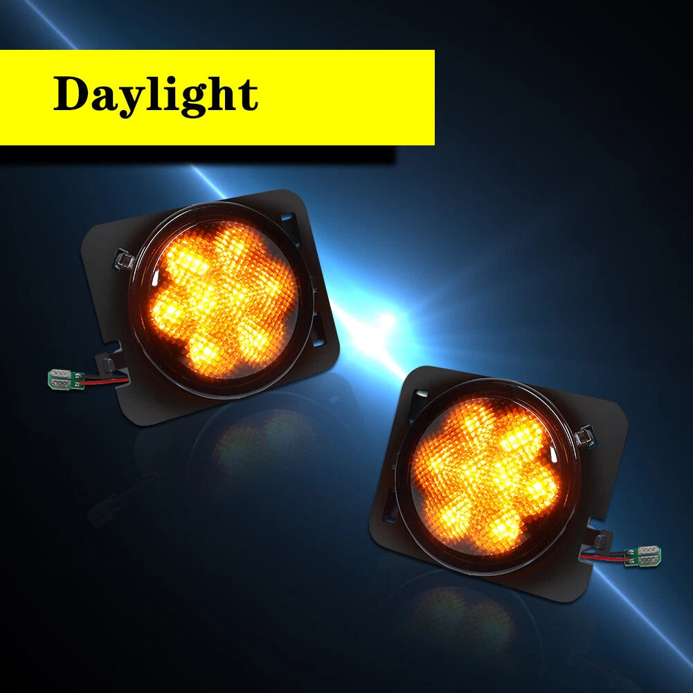 Dark Smoked Amber LED Front Side Marker Lights for Jeep Wrangler JK (2007–2018)