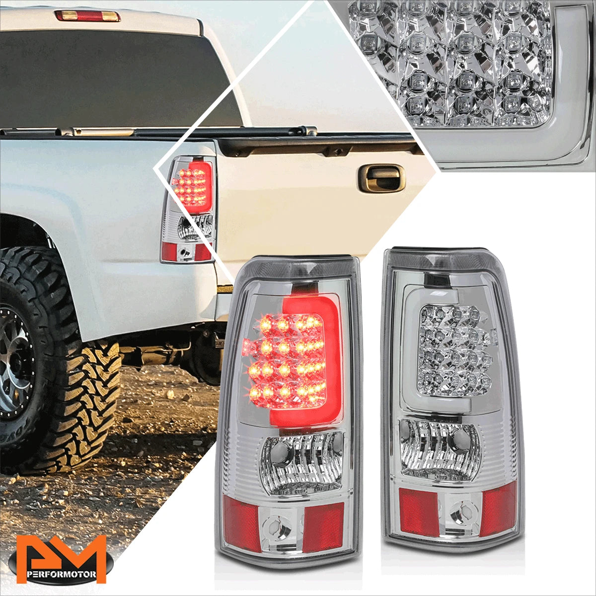 3D LED C-Bar Tail Light for Chevy Silverado (2003–2007) Chrome