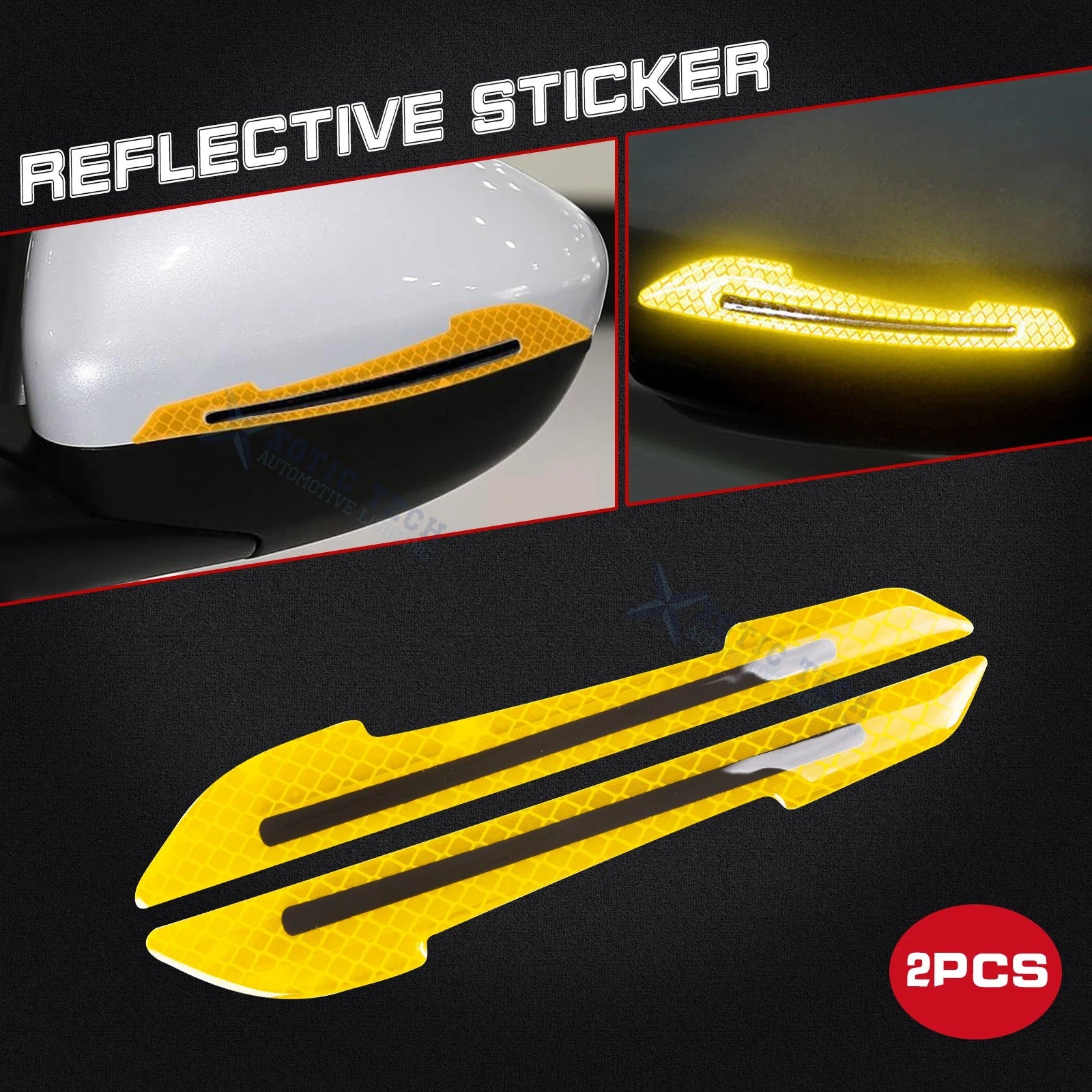 Reflective Safety Side Mirror Cap Film Stickers for Universal Fit (2X)