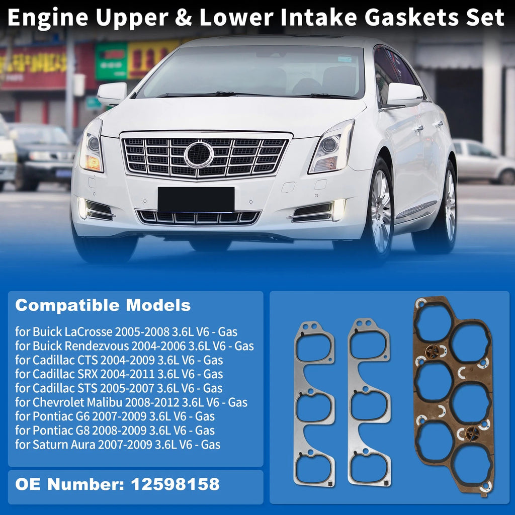 Set of 2 Engine Upper & Lower Intake Gaskets for Buick LaCrosse (2005–2008)