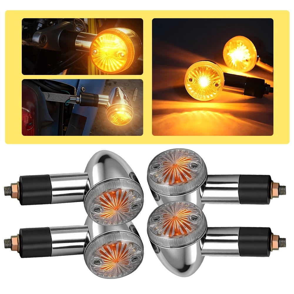 Set of 4 Chrome Bullet Turn Signal Lamps Amber LED for Honda VTX C (2002–2009)