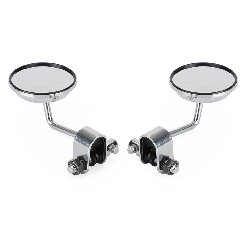 Set of 2 Clamp On 3" Round Chrome Mirrors for Cafe Racer Chopper Bobber