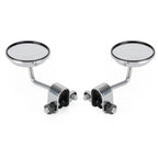 Set of 2 Clamp On 3" Round Chrome Mirrors for Cafe Racer Chopper Bobber