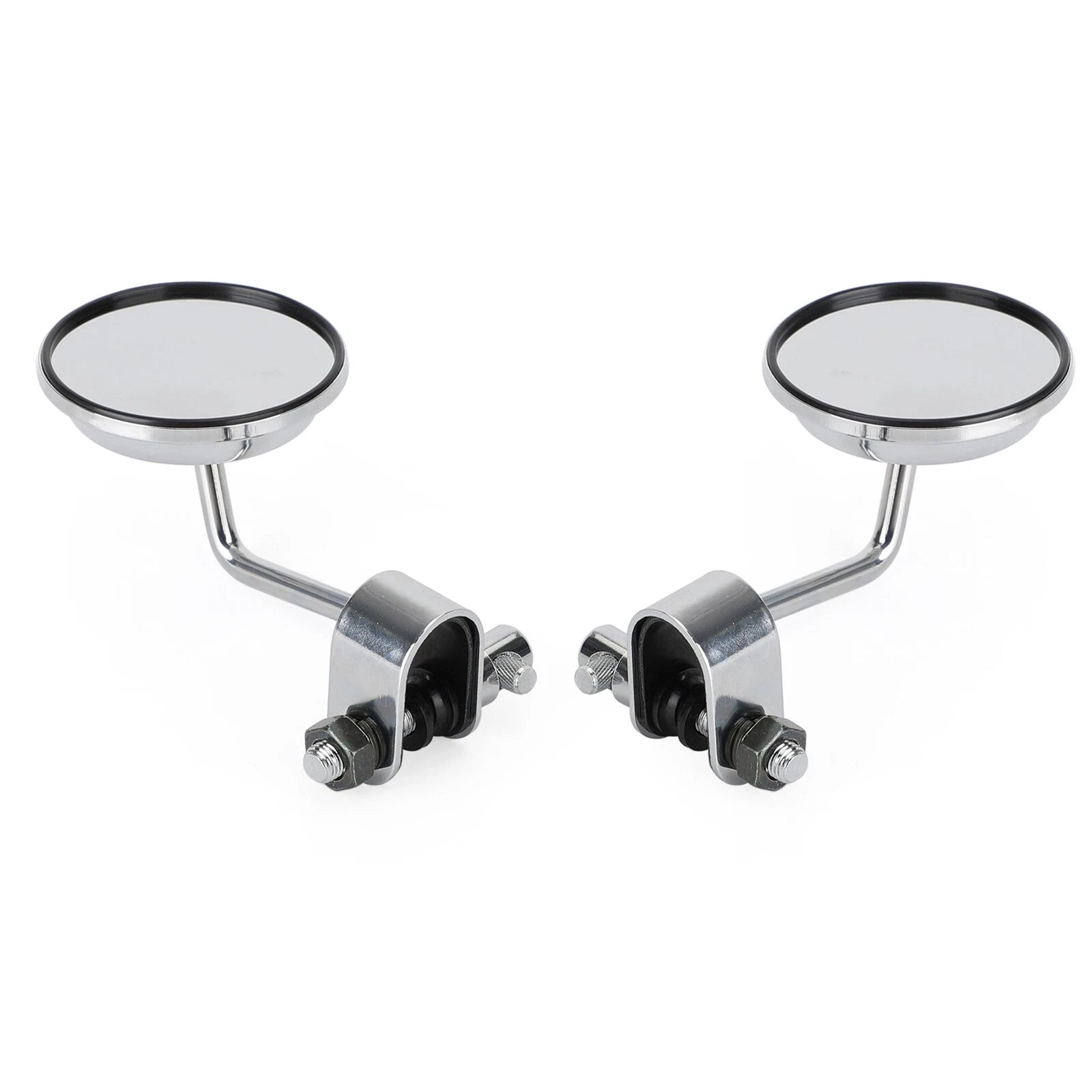 Set of 2 Clamp On 3" Round Chrome Mirrors for Cafe Racer Chopper Bobber