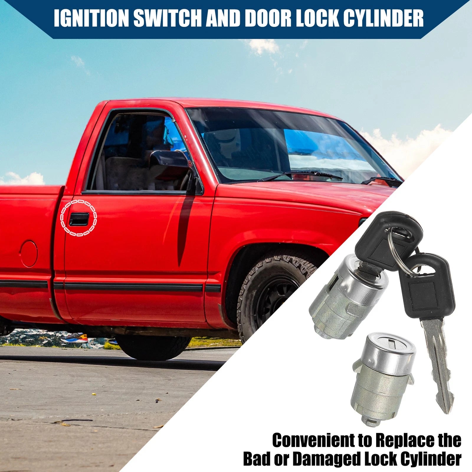 Front LH RH Door Lock Cylinder w/Key for Chevy GMC Cadillac (NO.15298924)