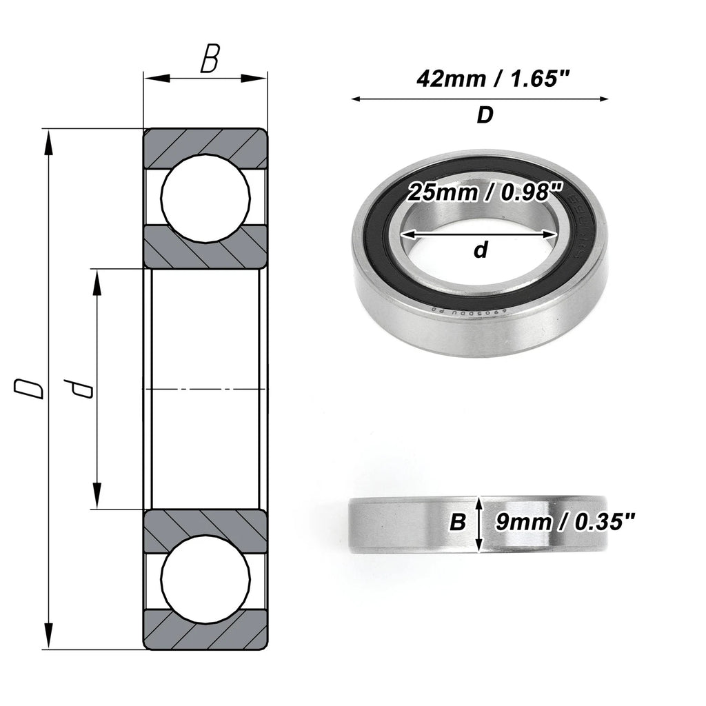 Deep Groove Ball Bearing 6905DDU for Scooter Skateboard Wheel (P0 25x42x9mm)