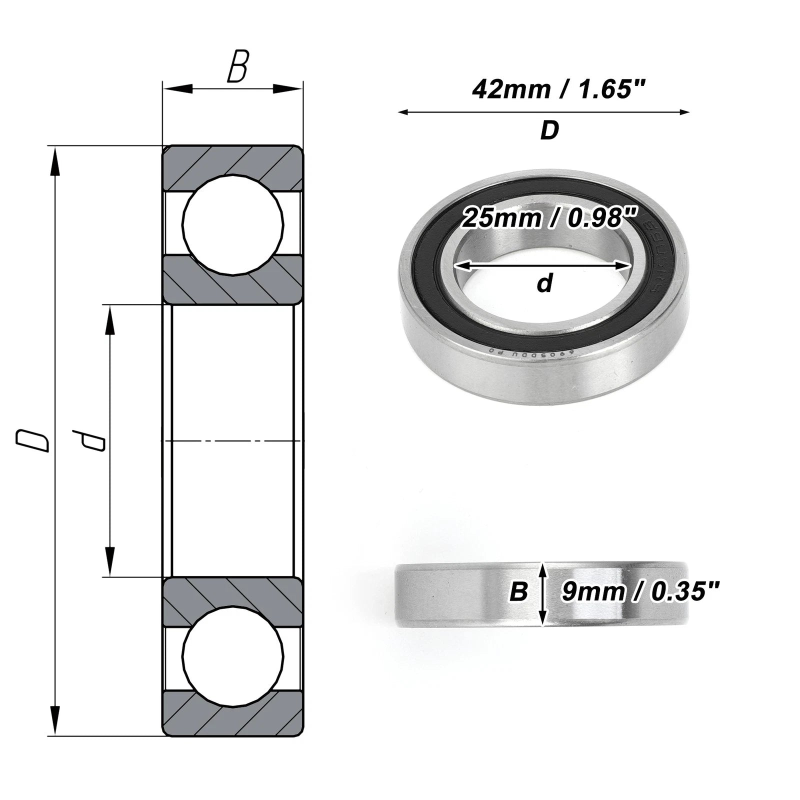 Deep Groove Ball Bearing 6905DDU for Scooter Skateboard Wheel (P0 25x42x9mm)