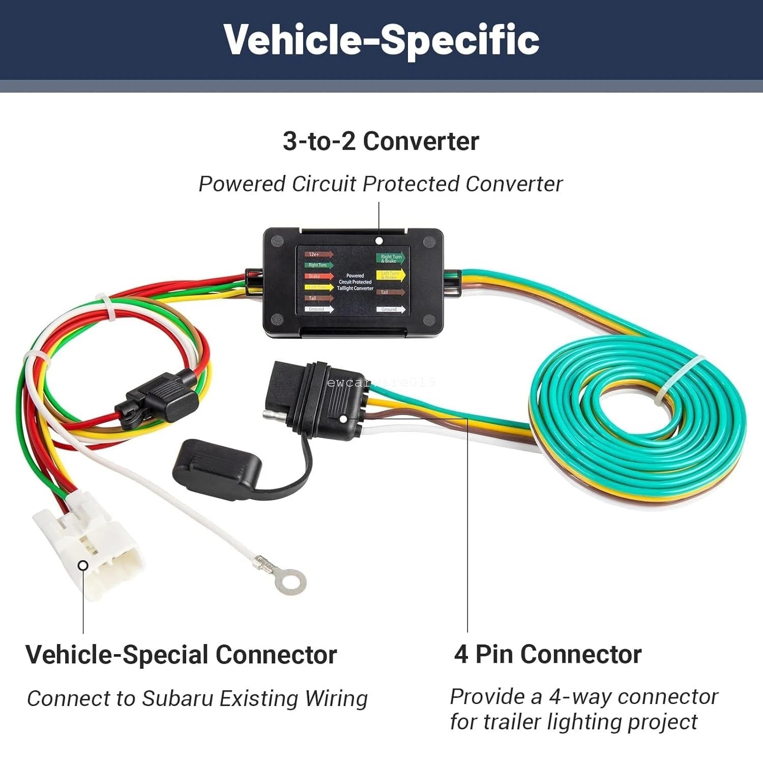 4-Way Flat Trailer Connector for Subaru Outback, Forester, Crosstrek (2010–2023)