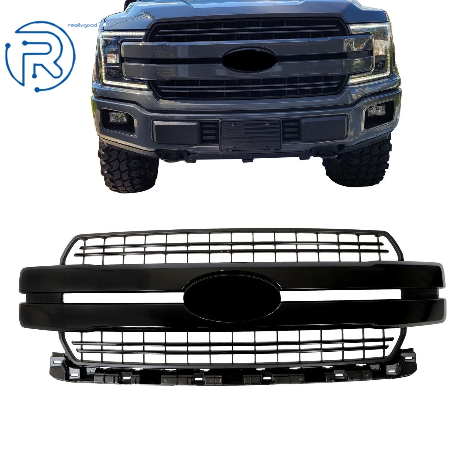 Front Grille for Ford F150 Lariat (2018–2020) Gloss Black Lariat Style