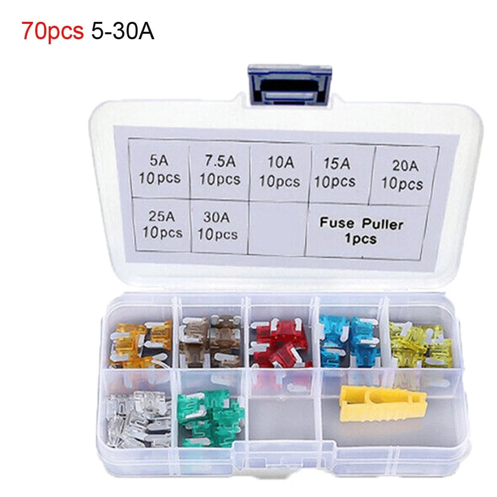 70Pcs Automotive Fuse Assortment Kit 5-30 Amp for Universal Use