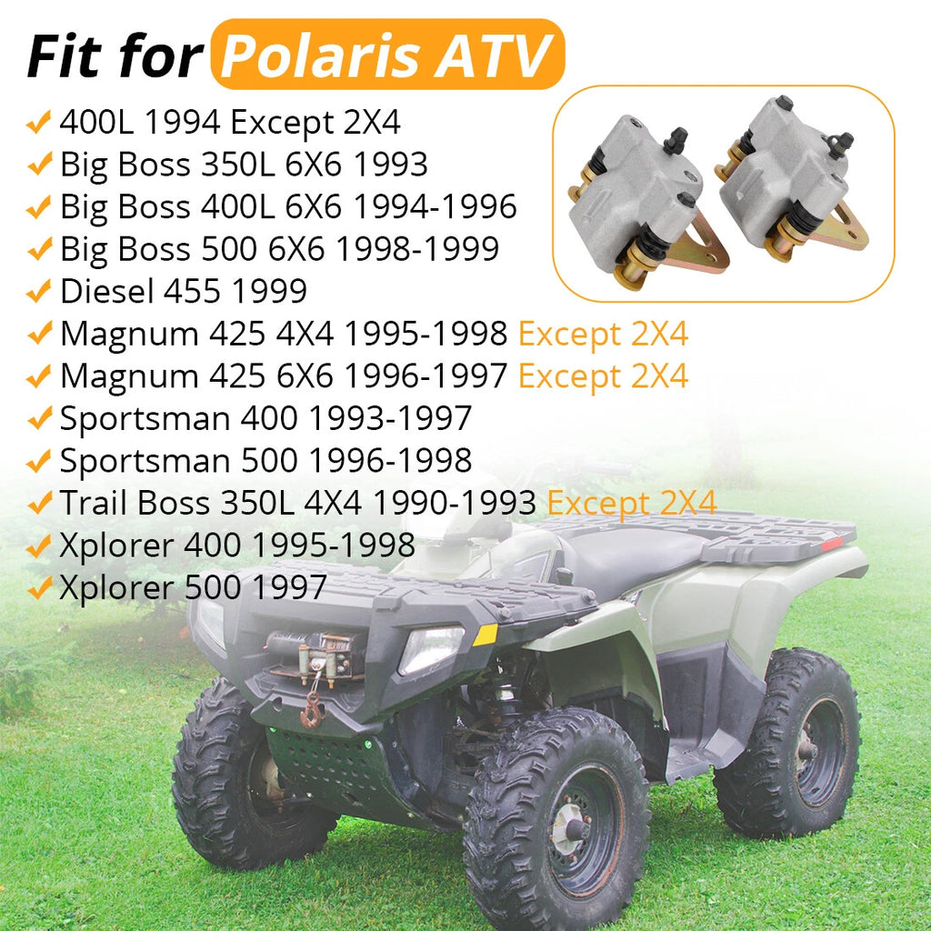 Front Brake Calipers & Pads for Polaris Trail Boss 350L, Xplorer 400, 500 (1990–2005)