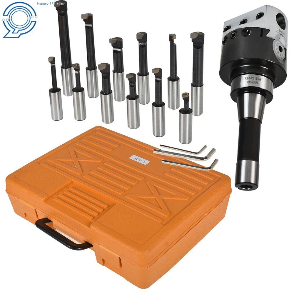 Set of 12 Carbide Boring Bars for R8 Shank Milling (3")