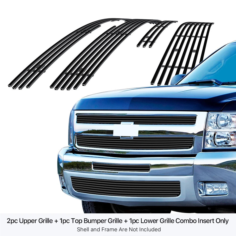 Stainless Black Billet Grille Insert for Chevy Silverado 1500 (2007-2013)