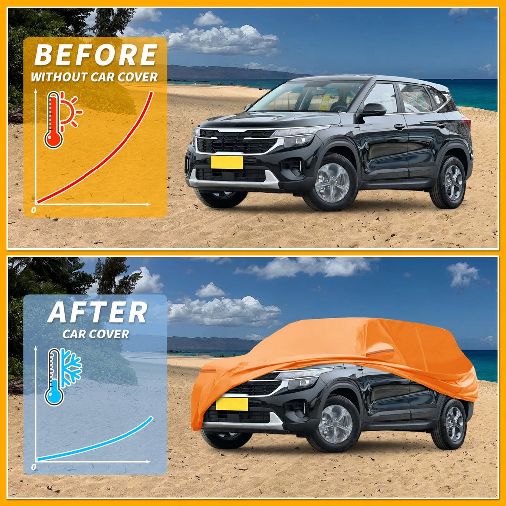 Waterproof Car Cover for Kia Seltos (2020–2023) - Orange Cotton, Zipper