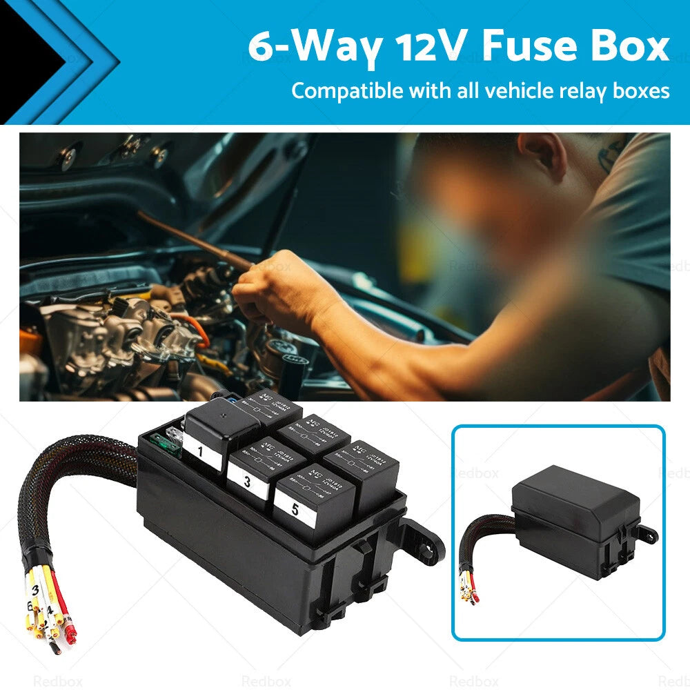 6-Way 12V Waterproof Fuse Relay Holder Box with ATC Fuse (40A)