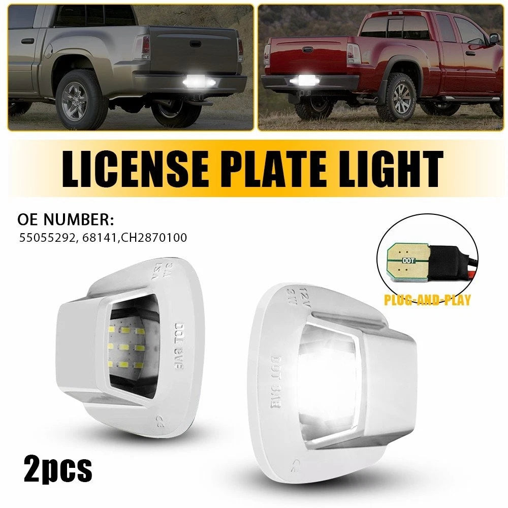 2X White LED Rear License Plate Lights for RAM Dakota (2011), Raider (2006–2009)