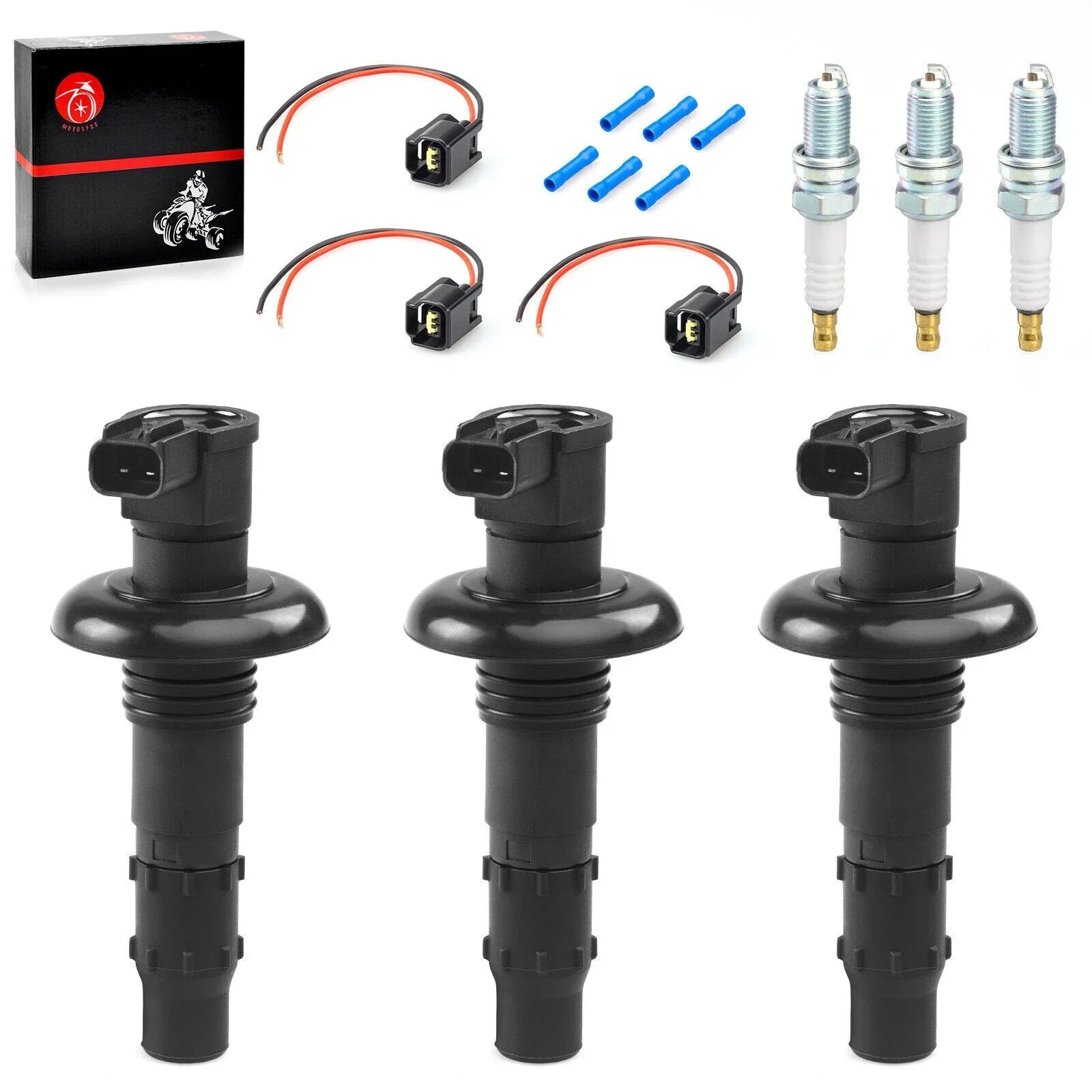 3-Pack Ignition Coil & Plug w/Spark Plug for Sea Doo WAKE 155 PRO 215 (2008–2016)