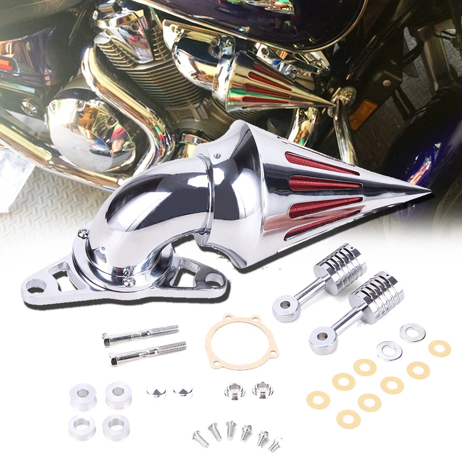 Chrome Spike Air Cleaner Intake Filter Kit for Harley Touring Dyna Softail