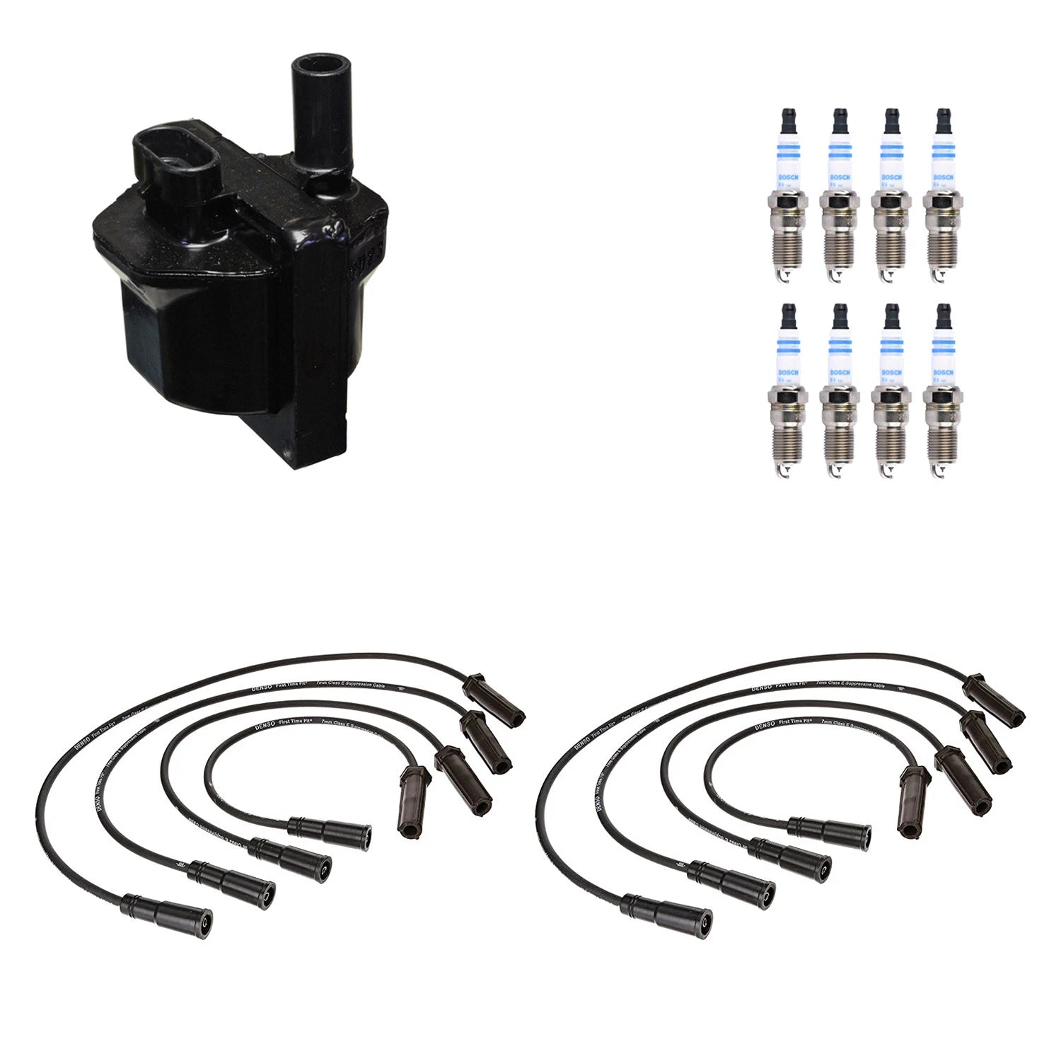 Set of 8 Denso Ignition Coil Wires & Bosch Iridium Spark Plugs for C2500 C3500 (1996–2000)