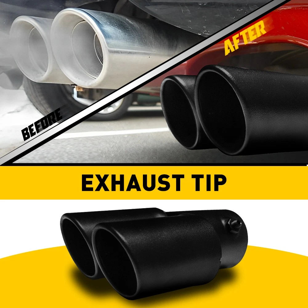 Dual Exhaust Pipe Muffler Tail Tip for Car (Replace Kit, Black)