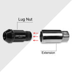 20Pc M12X1.25 Black JDM Open End Cone Hex Wheel Lug Nuts + Extension 25mmx50mm