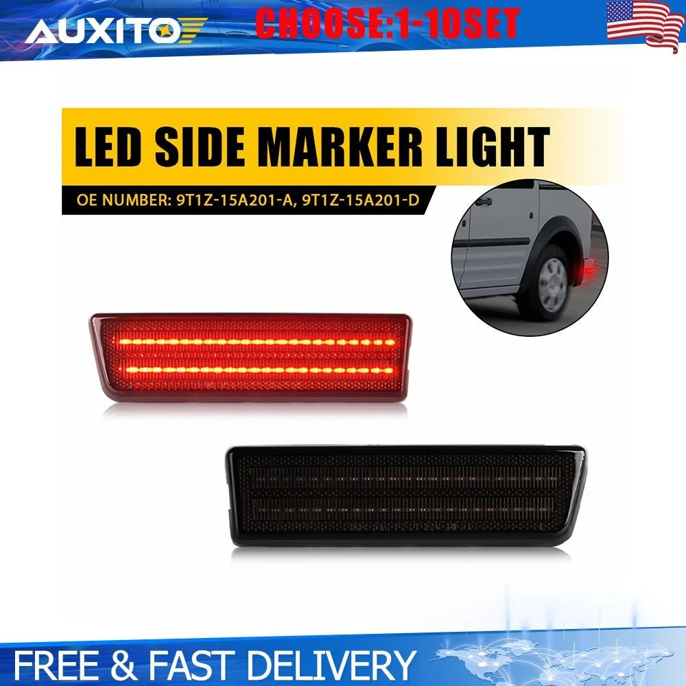 2X Smoke Lens Red LED Rear Side Marker Light for Ford Transit Connect (2010–2013)