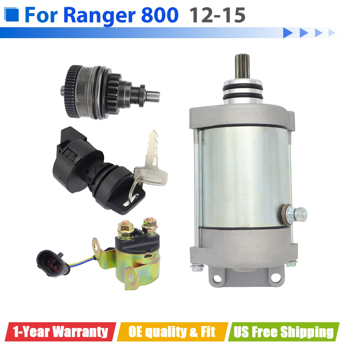 Starter for Polaris Ranger 800 6X6 (2012–2015) W/Bendix, Relay, Ignition Switch