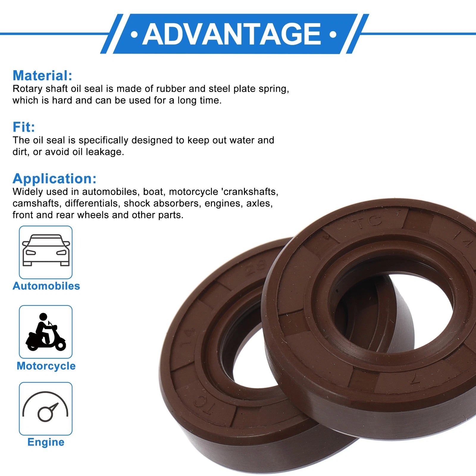 Set of 2 Oil Seal Rotary Shaft Seal FKM Rubber 14x28x7mm for Various Models