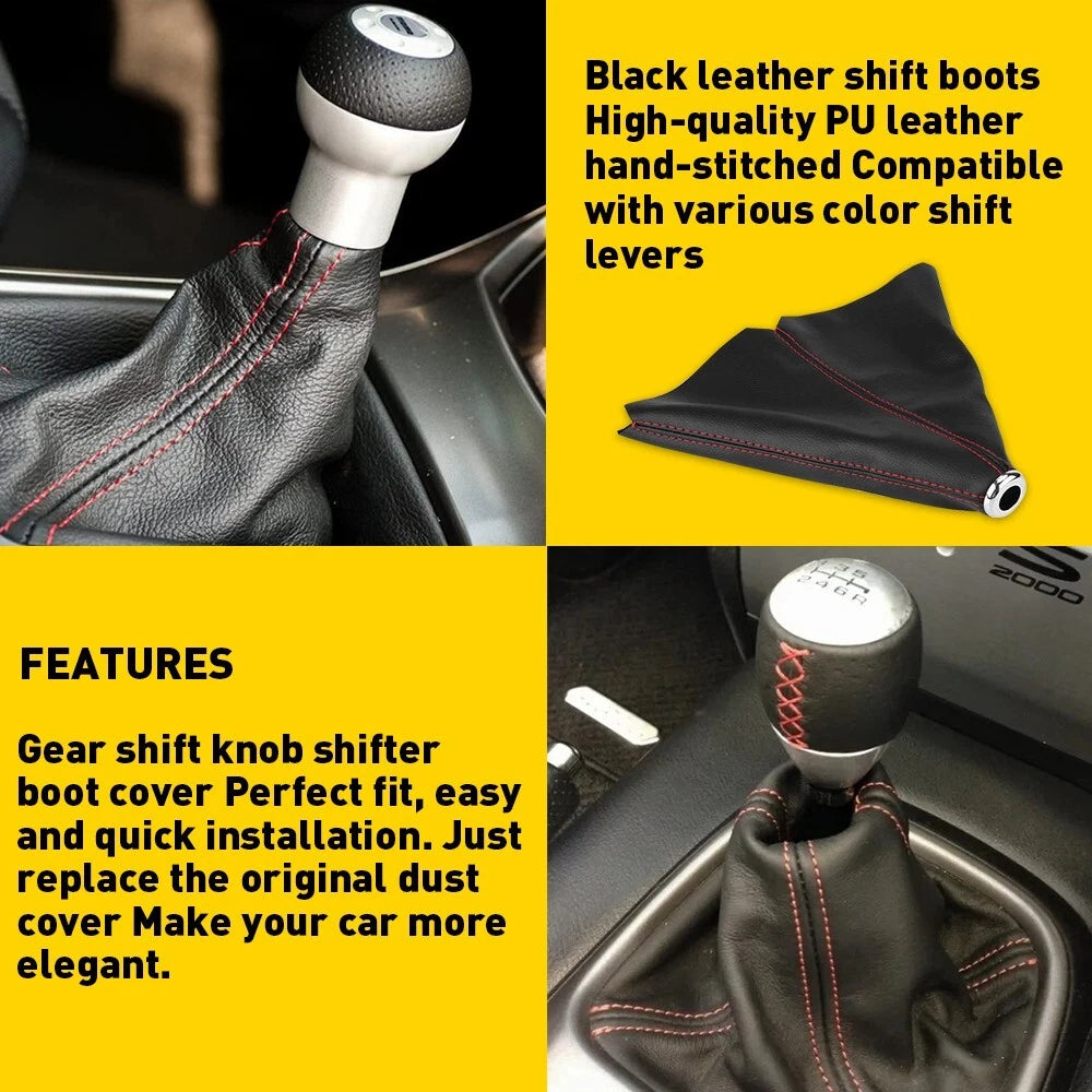 Gear Shift Knob Boot Cover for Manual/Auto Vehicles (Black PVC Leather)