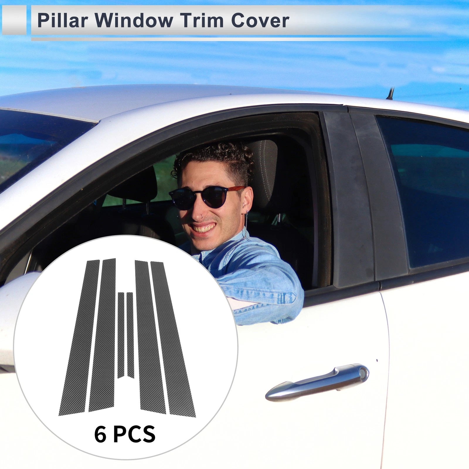 6 Pcs Door Pillar Window Trim for Mazda 6 (2003–2007) Carbon Fiber Black