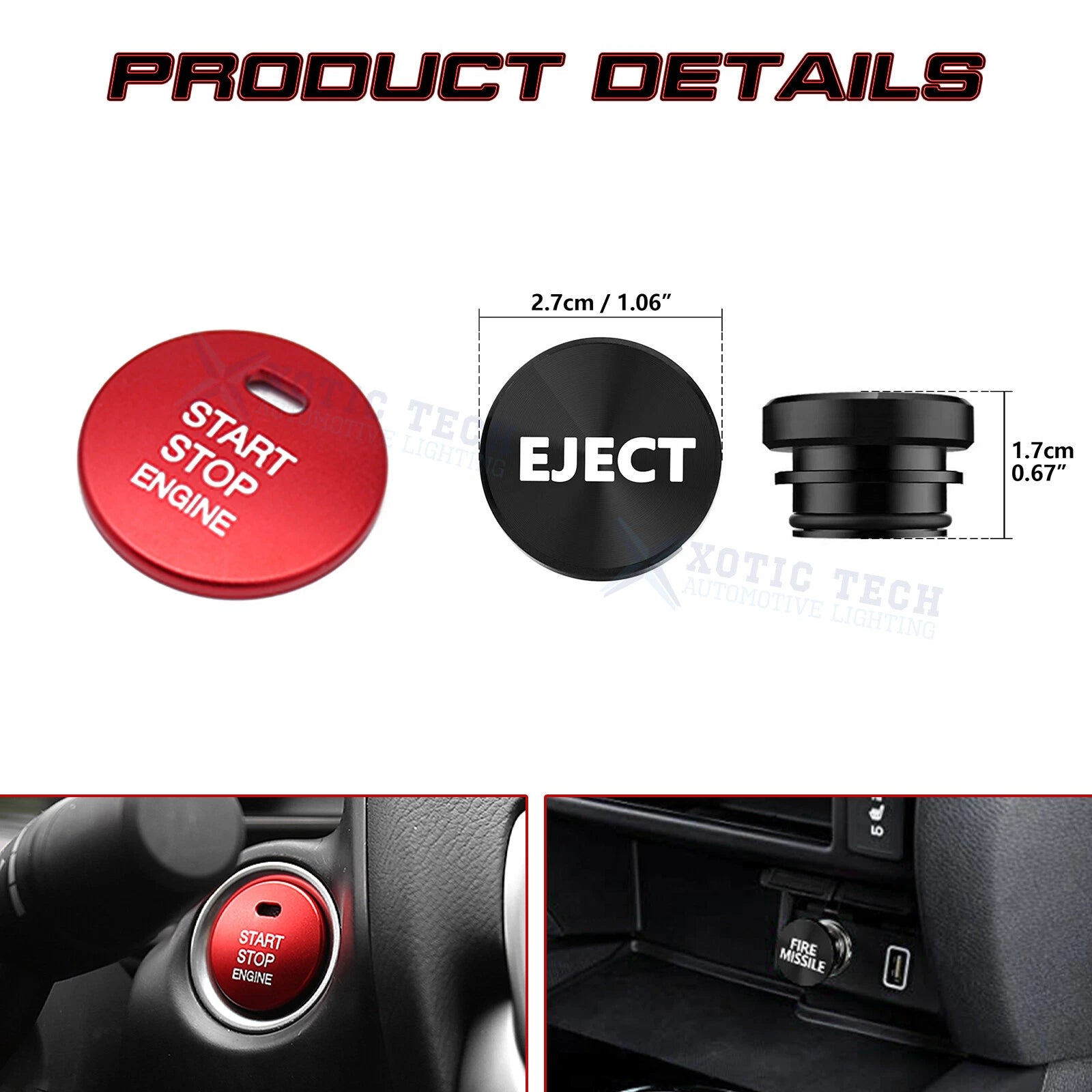 Alloy Engine Start Button + Cigarette Lighter Trim for Mazda 3 CX-3 (2014-2021)