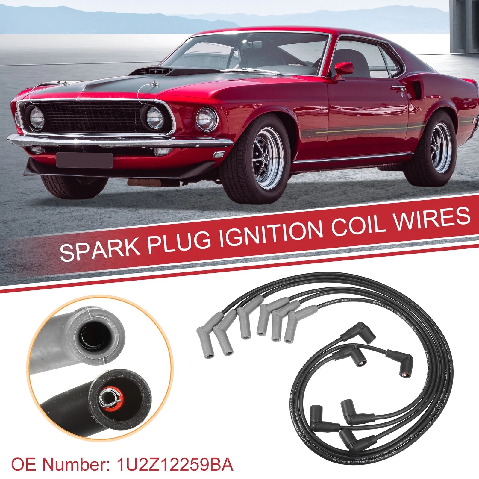 6X Spark Plug Wire Ignition Coil Cable No. 1U2Z12259BA for Ford Mustang 