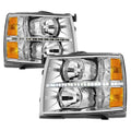 LED DRL Strip Headlight for Chevy Silverado (2007–2014) Chrome Housing Amber Side