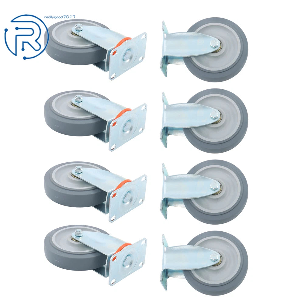 Set of 8 Grey Rubber 5-Inch Casters for Various Applications