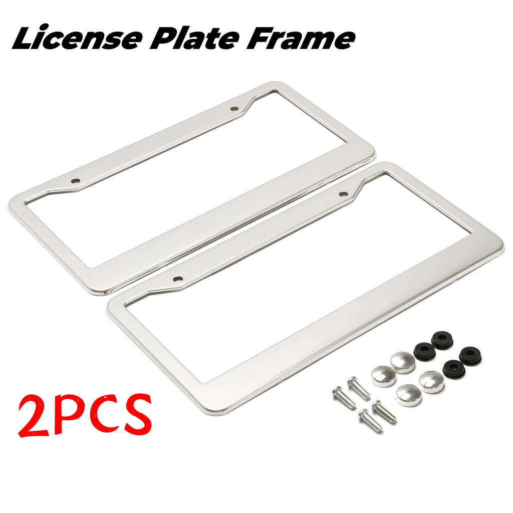 Set of 2 Chrome Stainless Steel License Plate Frames for Vehicles