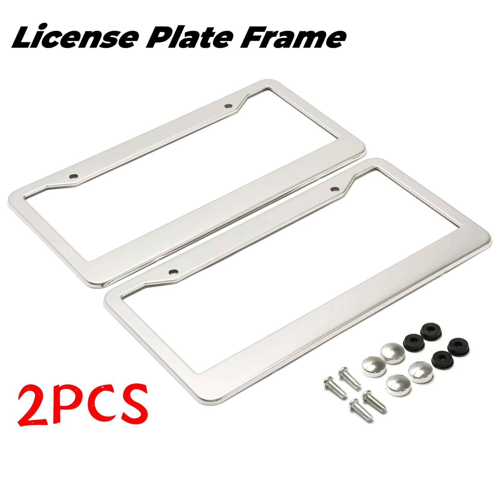 Set of 2 Chrome Stainless Steel License Plate Frames for Vehicles