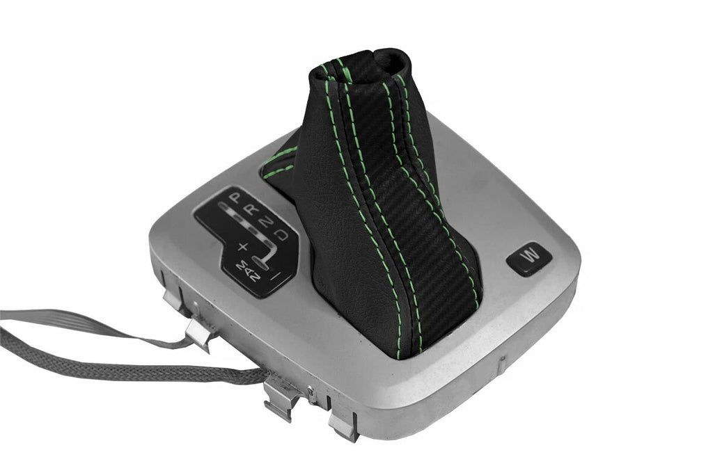 Leather Automatic Shift Boot Cover for Volvo XC90 (2003–2014) Black Green Stitch