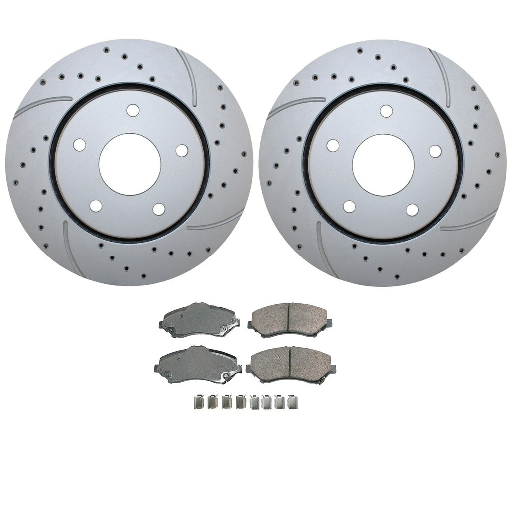 Front Brake Kit 302mm Drilled Rotors & Akebono Ceramic Pads for Chrysler Dodge Ram