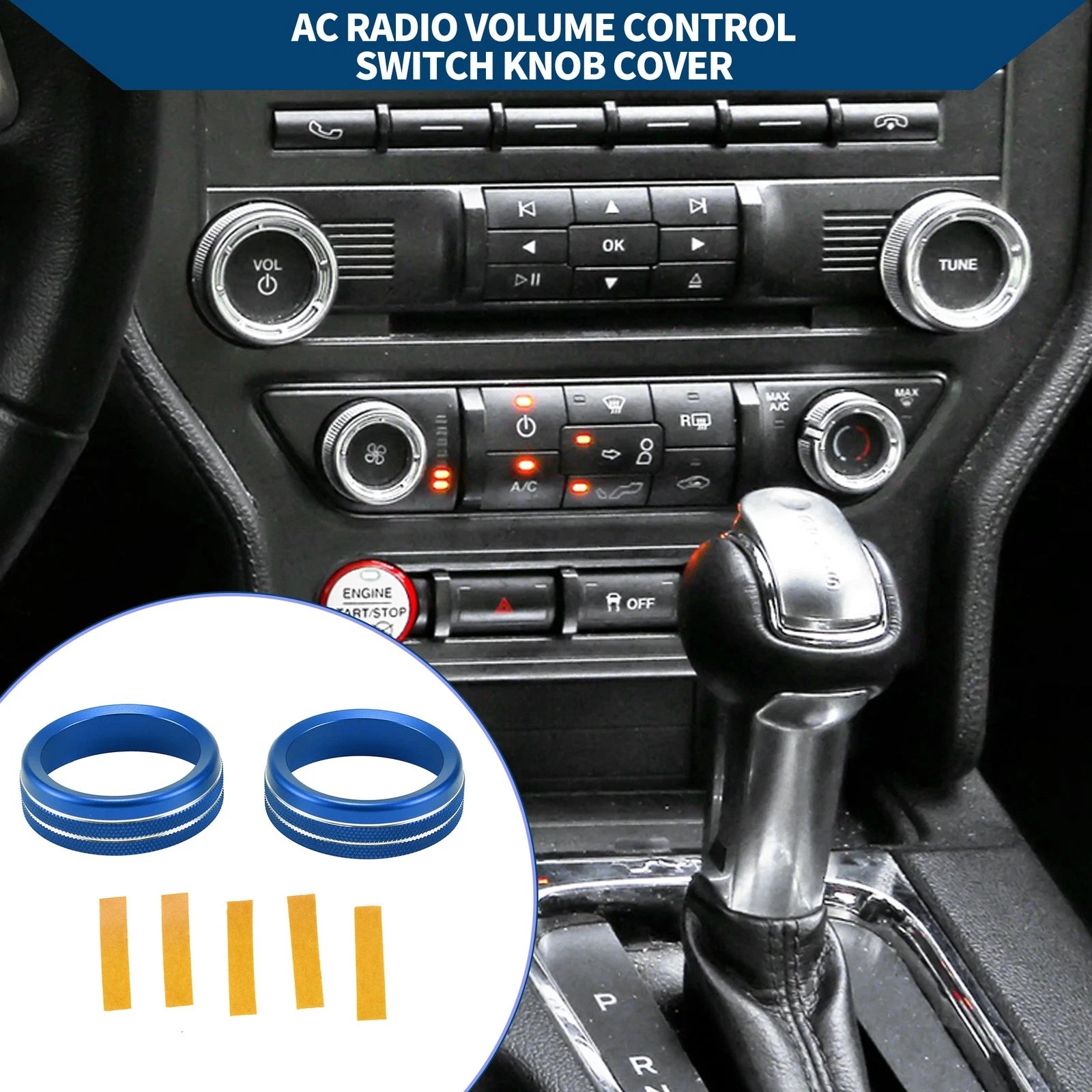 2X Media Radio Audio Tune Switch Knob Cover for Ford Mustang (2015–2021) Blue