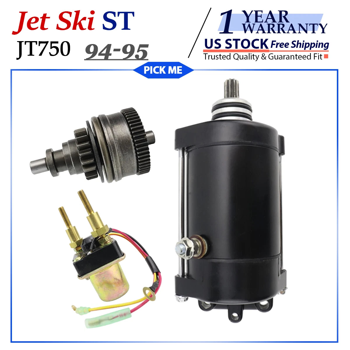 Starter for Kawasaki JT750 Jet Ski (1994–1995) with Bendix & Relay
