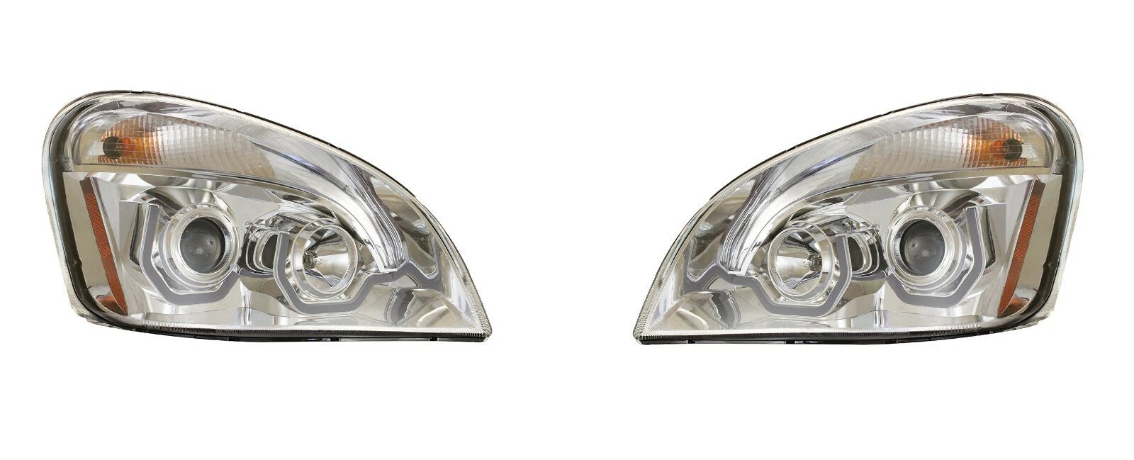 Chrome Projection Headlights with Amber LED for Freightliner Cascadia (2018–2023)