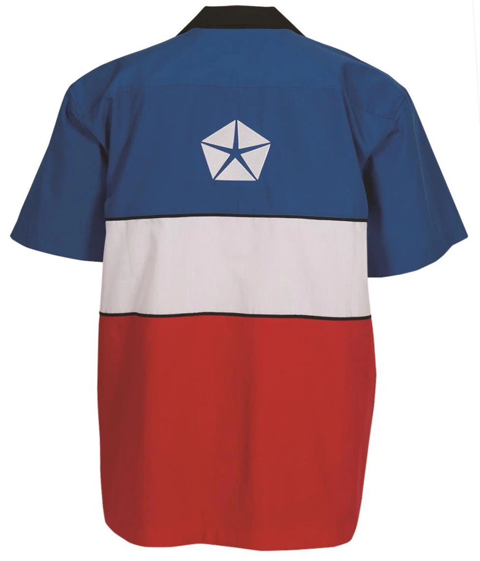 Mechanic Style Button-Up Shirt with 1972 Mopar Logo for Red White Blue