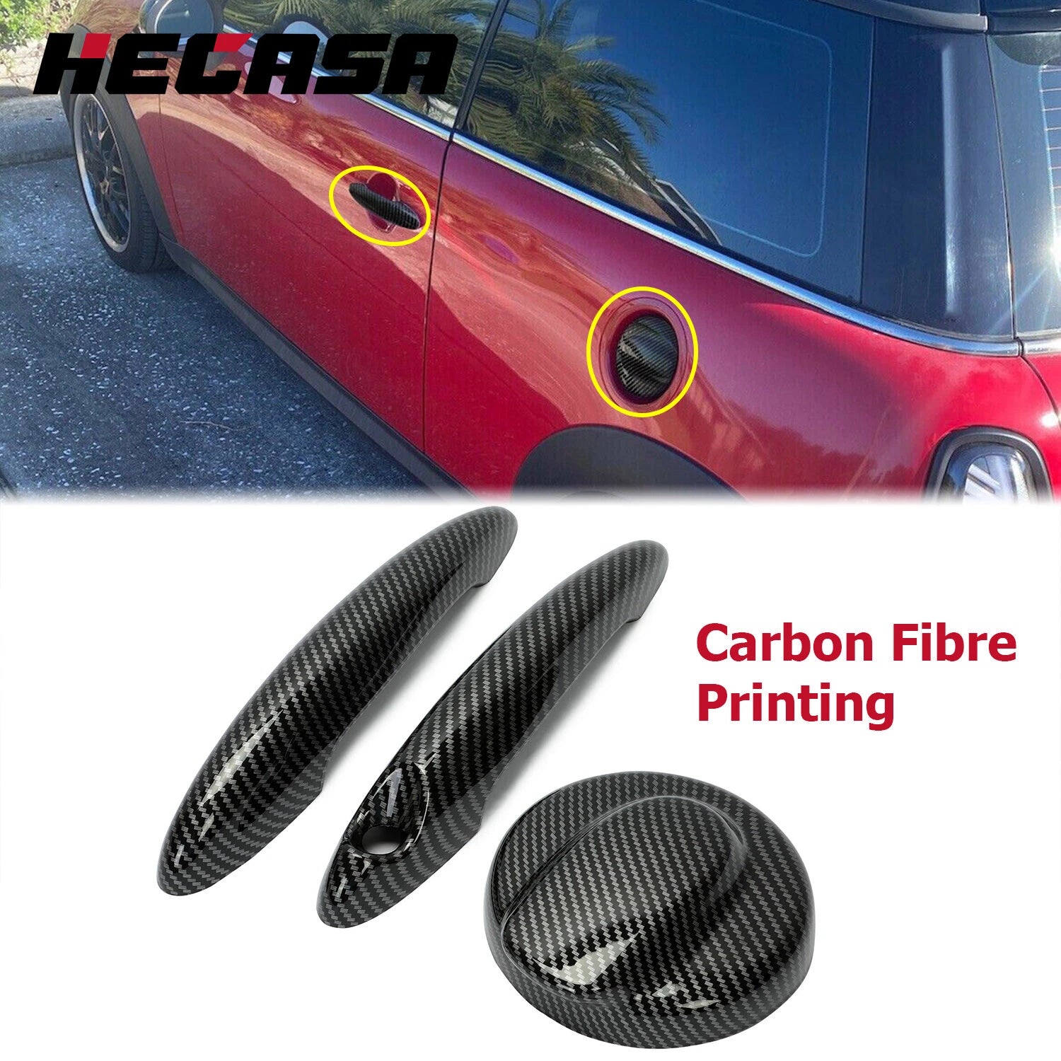 Carbon Effect Gas Tank Cap & Door Handle Covers for MINI Cooper S (2007–2013)