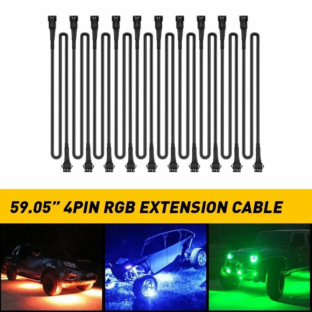 10X 4.9Ft Extension Wire Cable for LED RGB Under Glow Rock Light (12V, 4 Pins)