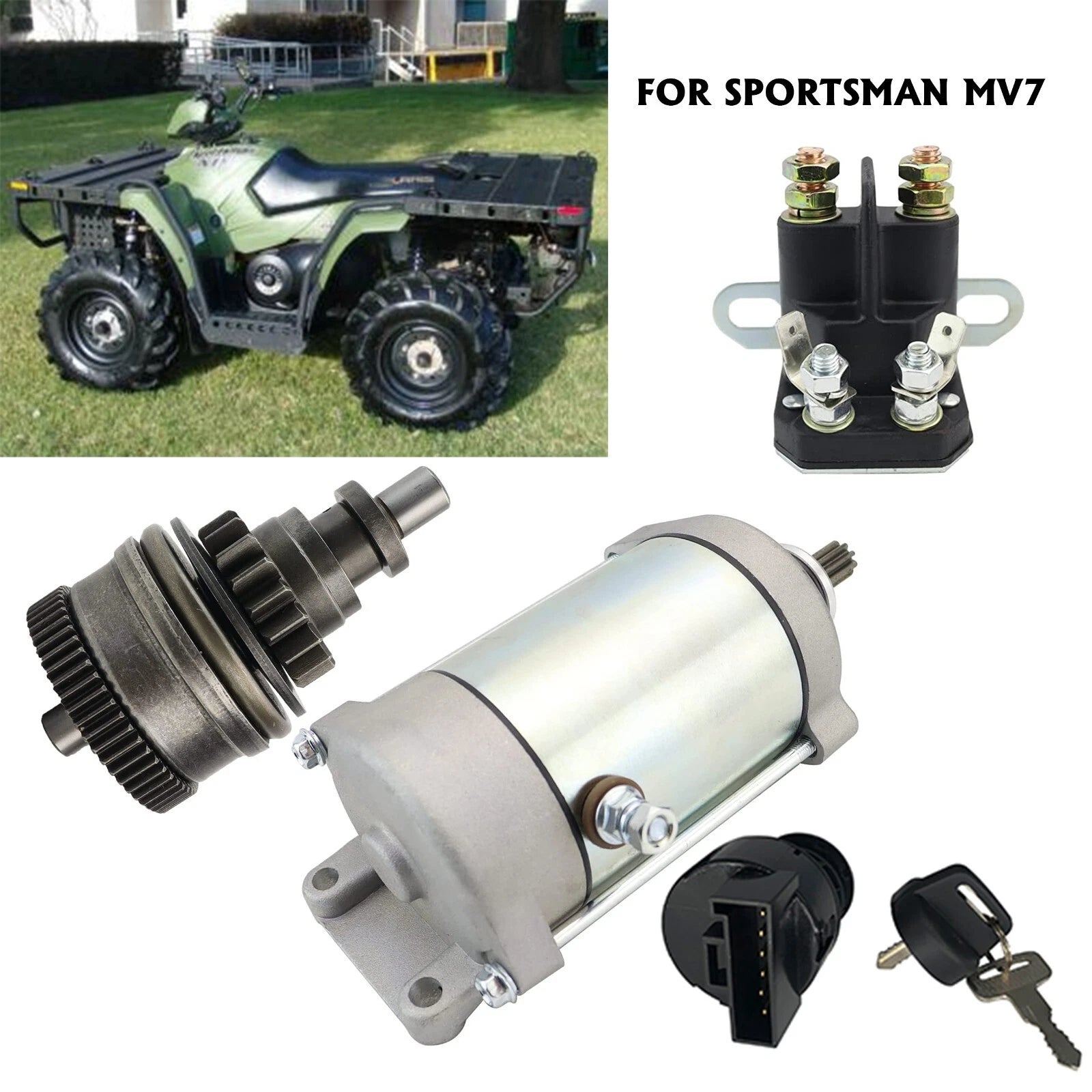 Starter for Polaris Sportsman MV7 (2005) W/Bendix, Relay, Ignition Switch