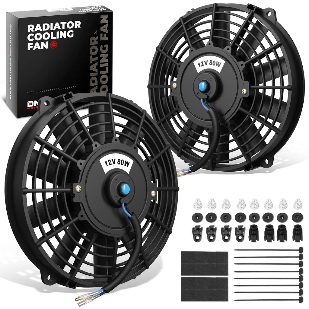 2X 7" 12V Slim Electric Racing Radiator Fan for Universal Applications (–)