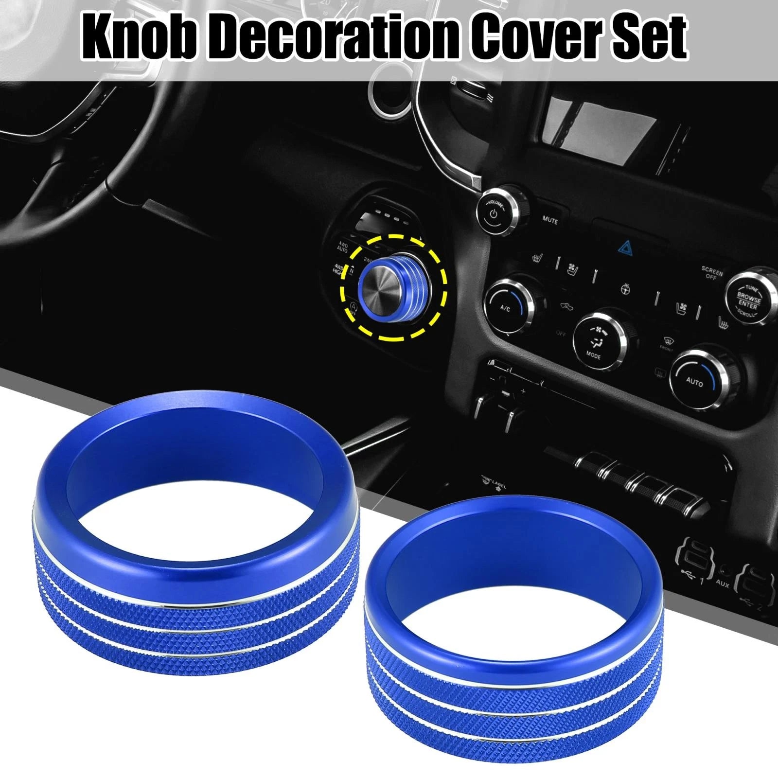 Set of 2 Headlight Switch Knob Trim Covers for Dodge Ram (2018–2020) Blue